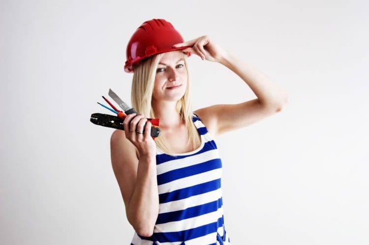 A woman with a hard hat