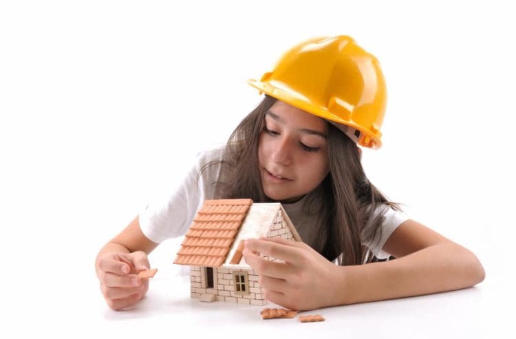 Young girl learning about construction
