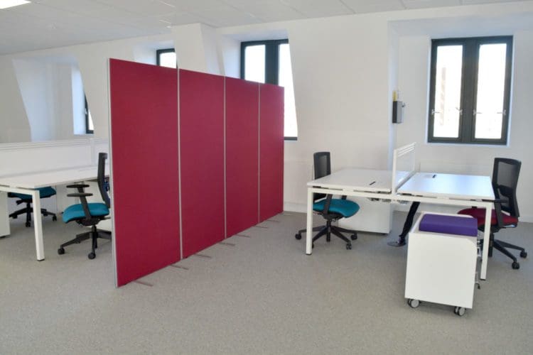 bright workspace design with department screen dividers designed by refurbishment company Rap Interiors