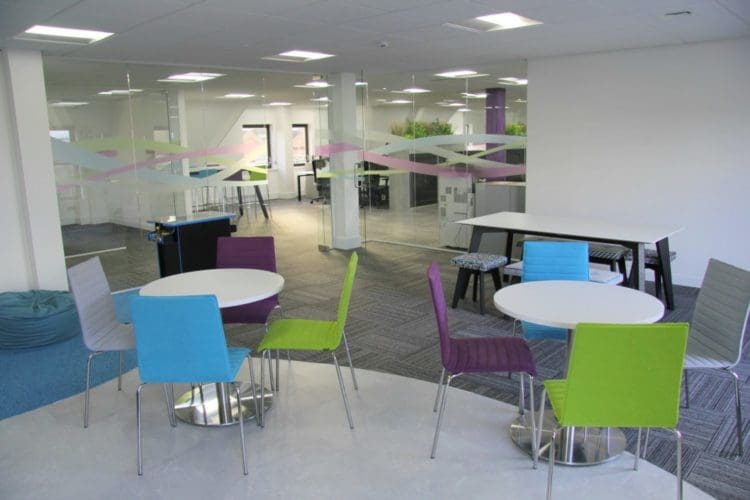 Office breakout area furnished by London office design company Rap Interiors