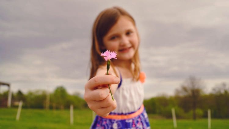 A little girl holding a flower