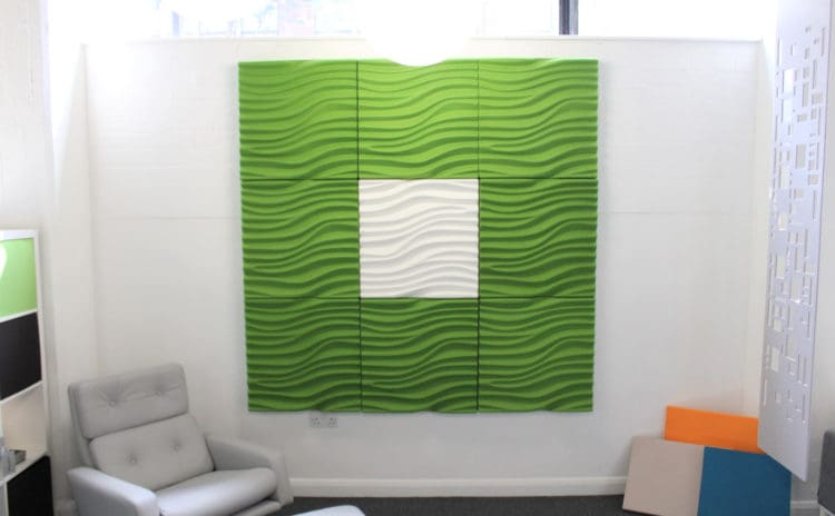 sound reducing office space design with a green acoustic wall panel
