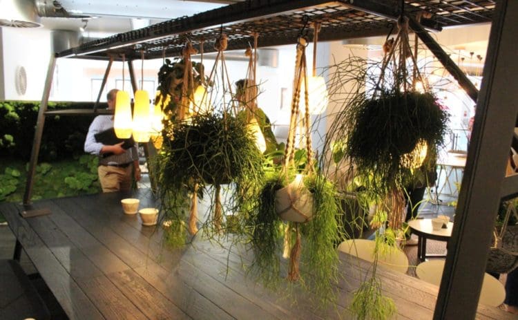 a table top made out of charred wood displayed at a london interior design show
