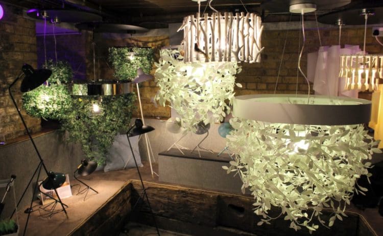 lights made out of synthetic leaves for a nature themed office interior design scheme