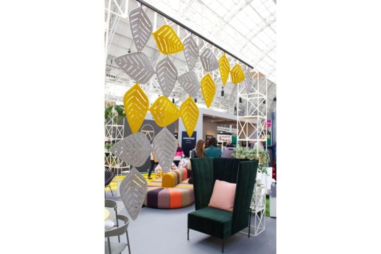 a hanging leaf shaped acoustic solutions on show at the london olympia in kensington