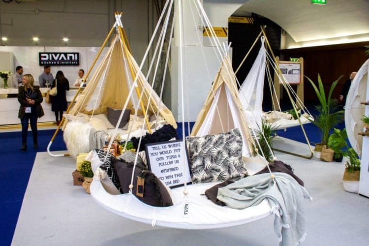 a hanging tipi on show at the london olympia in kensington