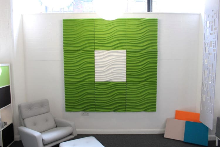 a vibrant acoustic wall panel on display at the clerkenwell design show