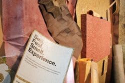 a sign promoting organoids natural surfaces at the surface design show