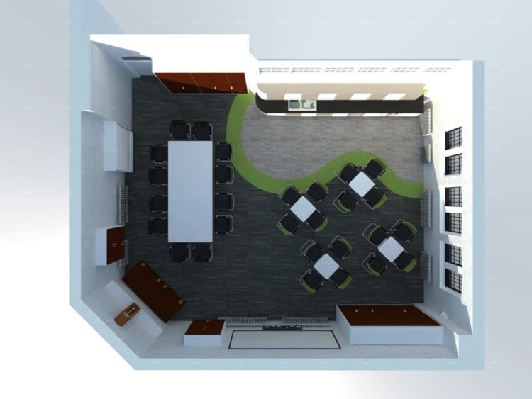 Birds Eye View 3D Staff Room Interior Design