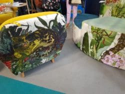a chair with a colourful lion print at the clerkenwell design show 2019