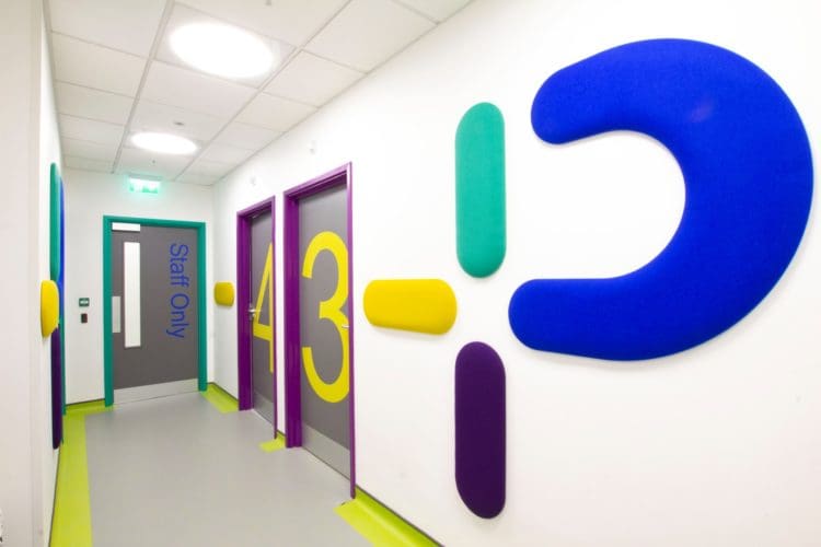 a healthcare lobby refurbishment with GP practices and acoustic panels
