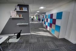 a unique commercial fit out with multicoloured office lockers