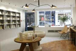 commercial fit out of a london cosmetics shop with basin and parquet flooring