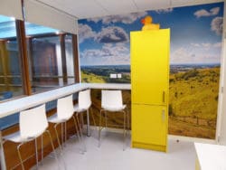 Office Kitchen Design with a Wall Graphic — Kent Commercial Fit Out Project