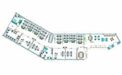 2d space planning drawing created for a co working space