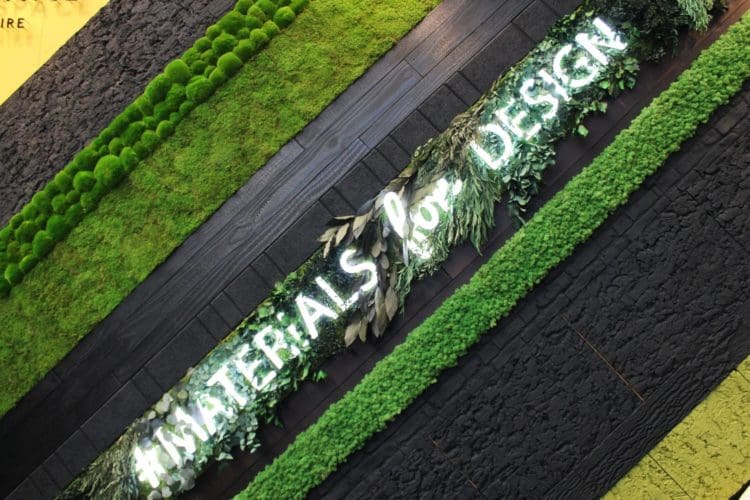 A living moss wall with charred material by Innerspace Cheshire