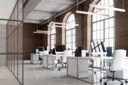 A modern industrial workspace interior design Crittall windows