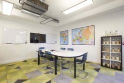 Office boardroom design with a geometric pattern carpet