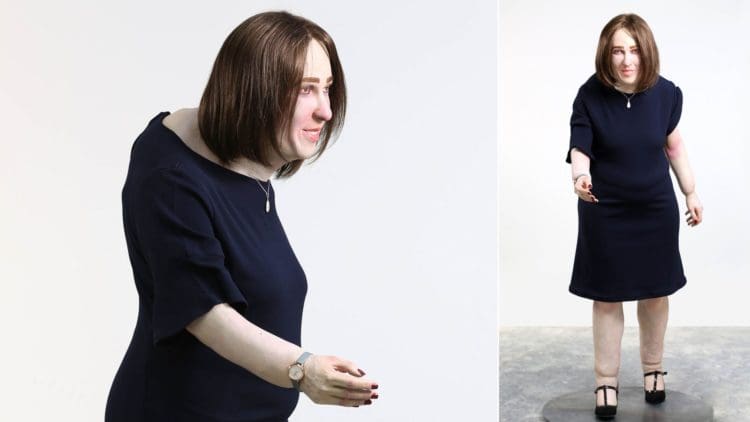 Office worker of the future with hunched back