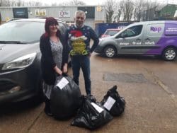 Emily Barton of Rap Interiors with contributor to the-Rap Help the Homeless Campaign