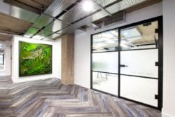 Office area with moss wall for biophilic design