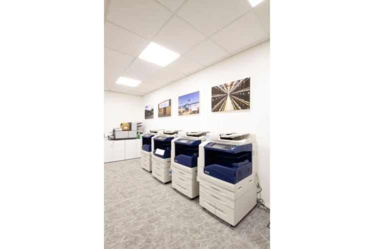 Office printing and photocopying area at World of Books in Goring on Sea