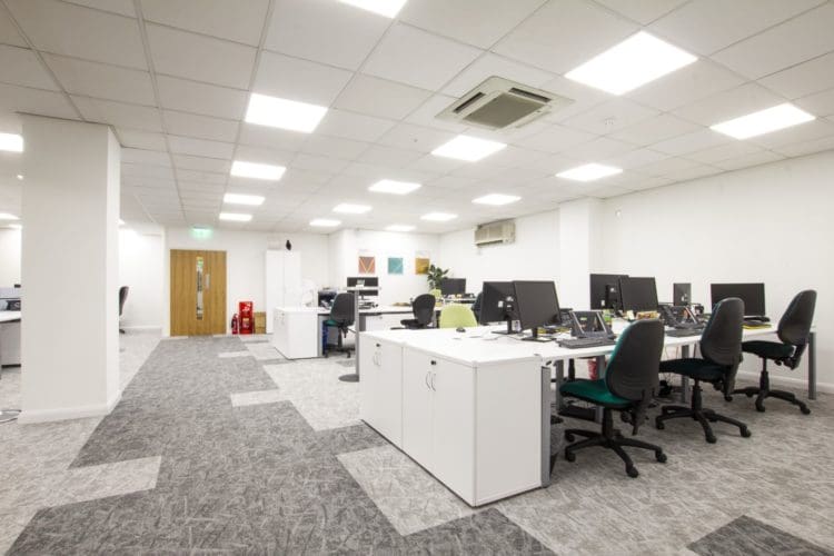 Two tone grey office carpet installed for the World of Books office refurbishment