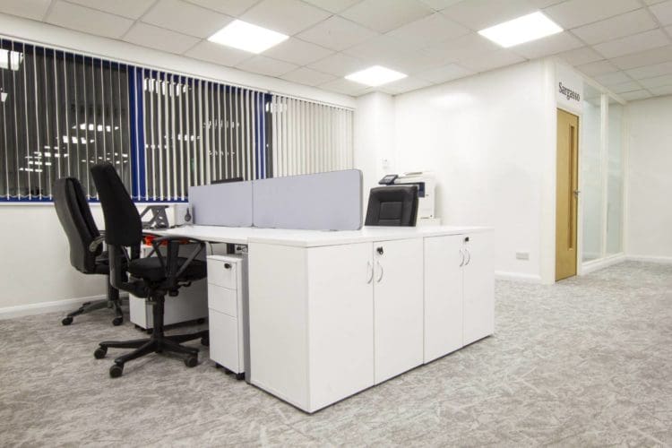 White office desk installed for a refurbishment project in Brighton