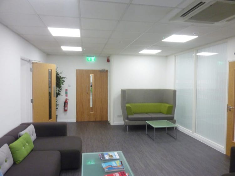 Workplace breakout area designed and installed by Brighton office designers Rap Interiors