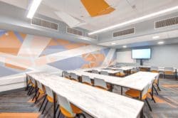 Classroom With Geometric Wall Feature