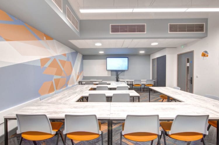 school classroom Fit Out with Geometric Feature Wall