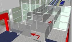 Queuing in a supermarket with protective screens