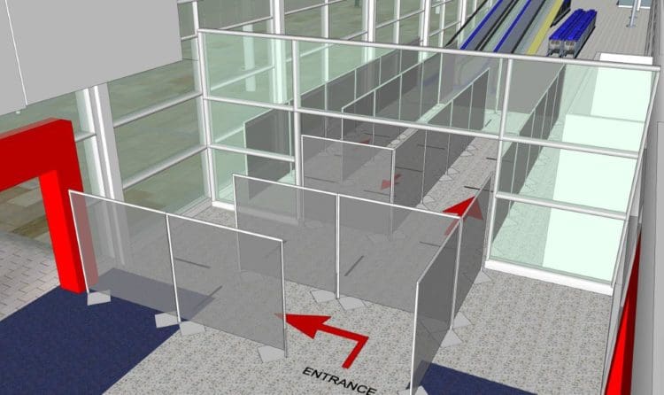 Queuing in a supermarket with protective screens