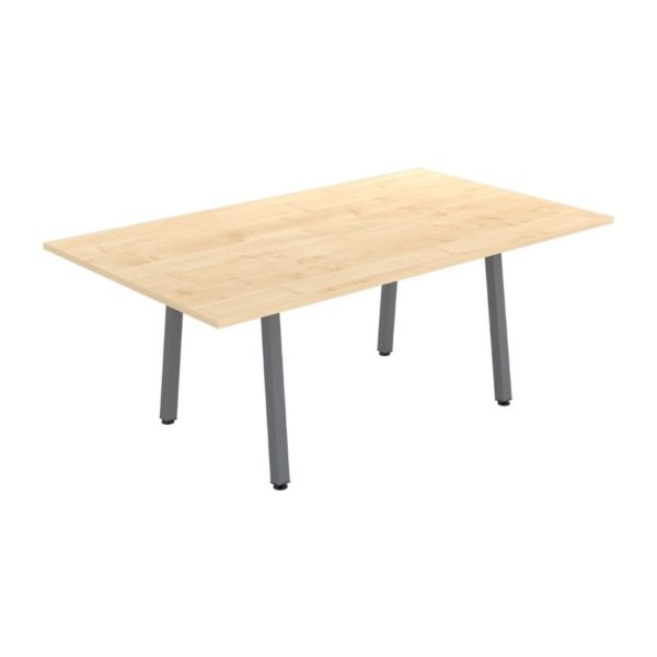 An “A” frame meeting table for office boardrooms with an oak top and dark grey legs. Available with a matching bench