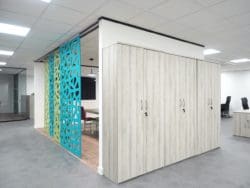 Tall storage cupboard in grey wood finish for office furniture solutions