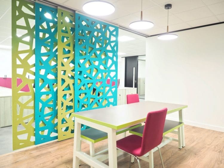 Green and blue acoustic sliding screen