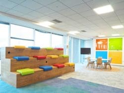 Bleacher seating presentation area for a London co-working office