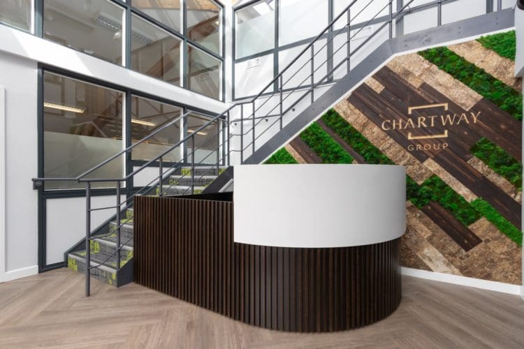 Bespoke sustainable office desk made from wood installed by Rap Interiors
