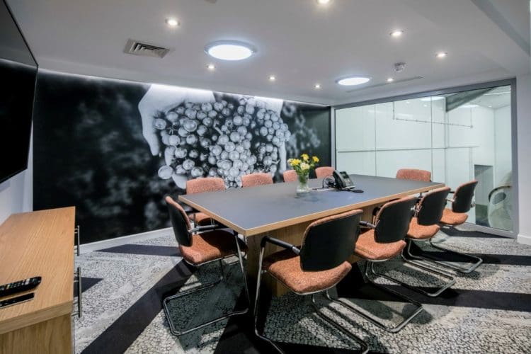 Biophilia themed office meeting room design by Rap Interiors