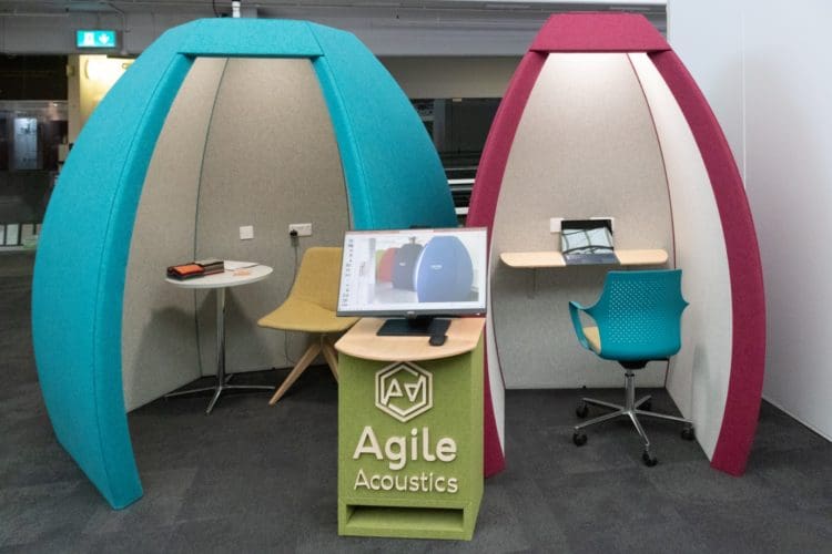 Acoustic pods on display at the Workspace Design Show