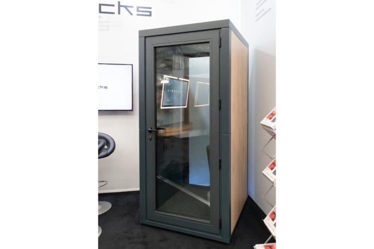 Soundproof pod by Studiobricks on show at Workspace Design Show