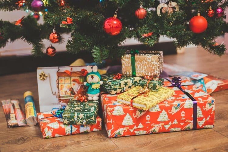 Christmas presents under a tree
