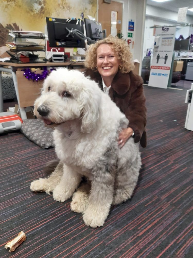 Kent Community Foundation CEO Josephine McCartney and Otis the Rap Interiors dog