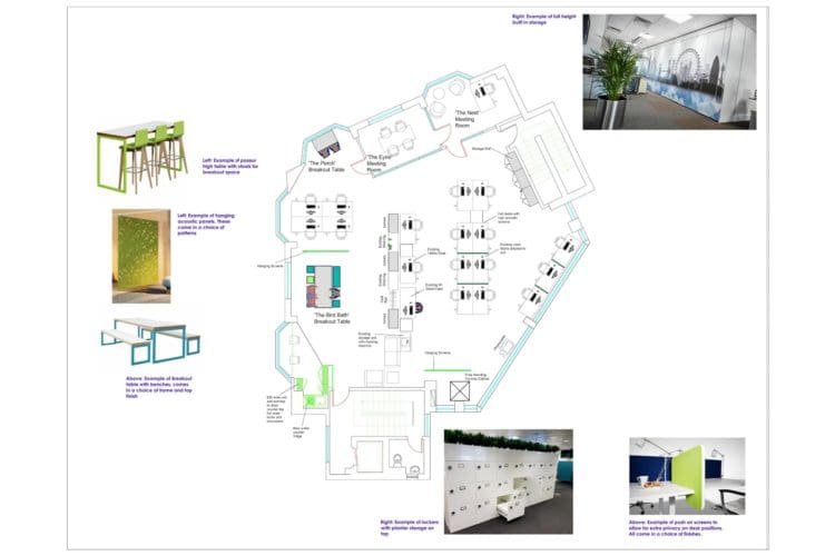 RSPB office interior design floorplan and moodboard