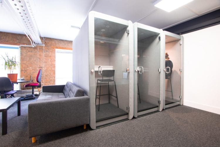 Acoustic office booths installed for a furniture project in London