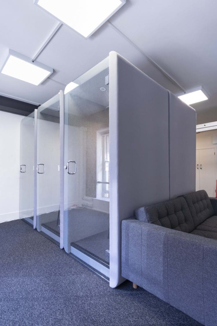Acoustic office phone booths for Zoom calls