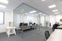 Glass office for company directors at Morgan Cargo in Ashford