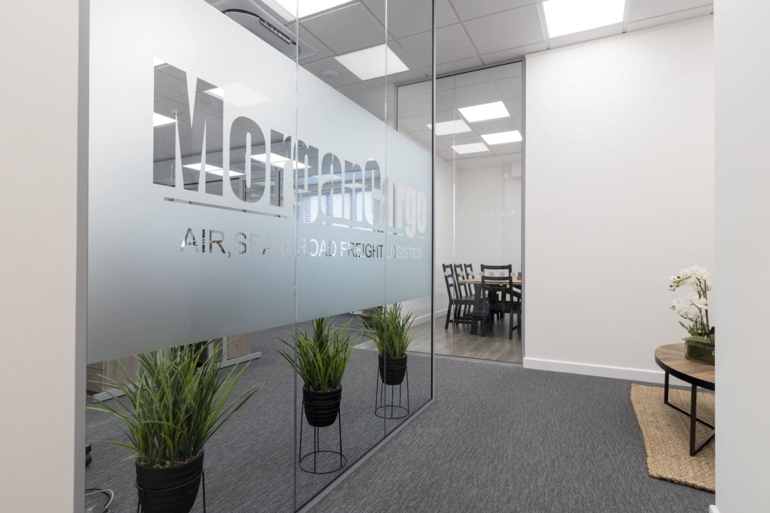 Glass partition and manifestation installed for a CAT B office fit out in Kent