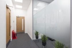 Office glass partition with frosted manifestation at Morgan Cargo in Ashford