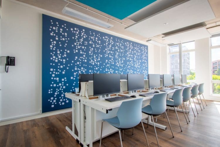 LED feature wall for an ICT classroom design and refurbishment in London